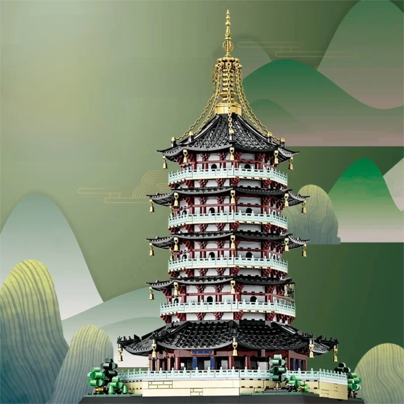 중국 건축물 조립식 블록 장식품 레이펑탑 모델 어린이 교육용 스트레스 해소 장난감