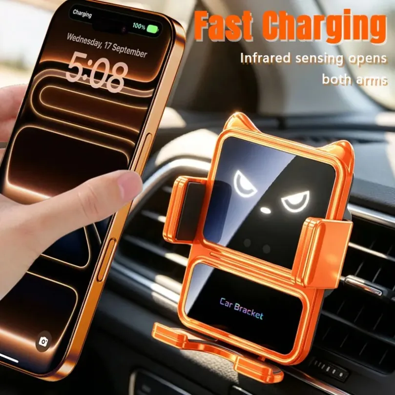 Smart Infrared Sensing Wireless Charger Mount Auto Open Clamp Phone Stand Fast Charging Station For iPhone 17~12 Pro Max Xiaomi