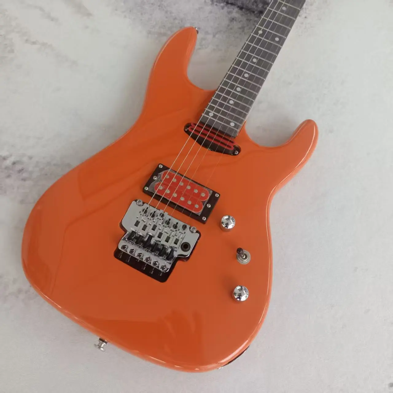 6‑String HH Electric Guitar Bright Orange Gloss Double Lock Tremolo Maple Neck Rock Metal Guitar