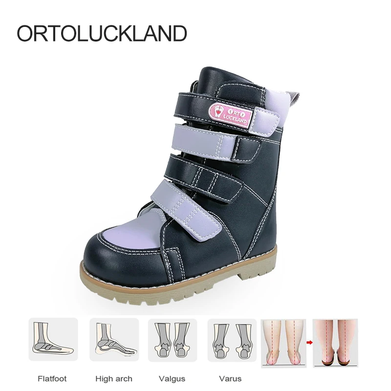 Ortoluckland Girls Boots Children High Clubfoot Orthopedic Shoes Kids Boys Flatfoot Footwear With Removable Arch Support Insole