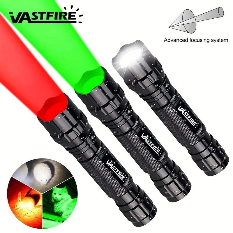 Portable Green/White/Red Light LED Flashlight Hunting Adjustable Focus Flashlight Mini Pocket Flashlight Outdoor Camping Hiking