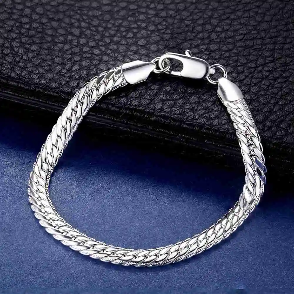 High Quality 925 Sterling Silver Bracelet 5MM Braided Pattern For Women Men Fashion Chain Wedding Party Engagement Jewelry Gifts