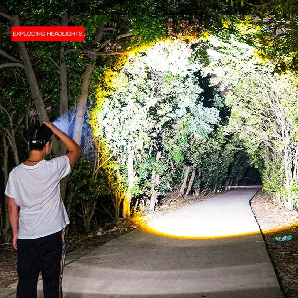 Powerful LED Headlamp Super Bright Spotlight Long Range Zoomable Headlight Emergency Torch Rechargeable Outdoor Induction Lamp