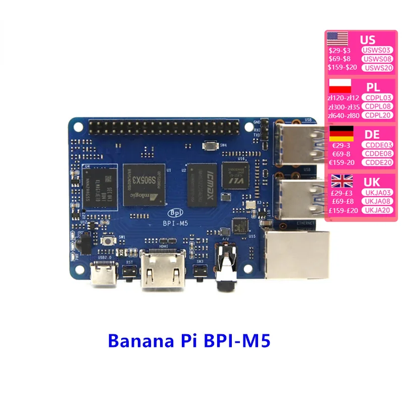 바나나 파이 BPI M5 Amlogic S905X3 쿼드 코어 마더보드, 오픈 소스 하드웨어 개발 보드, 4GB LPDDR4, 16G eMMC