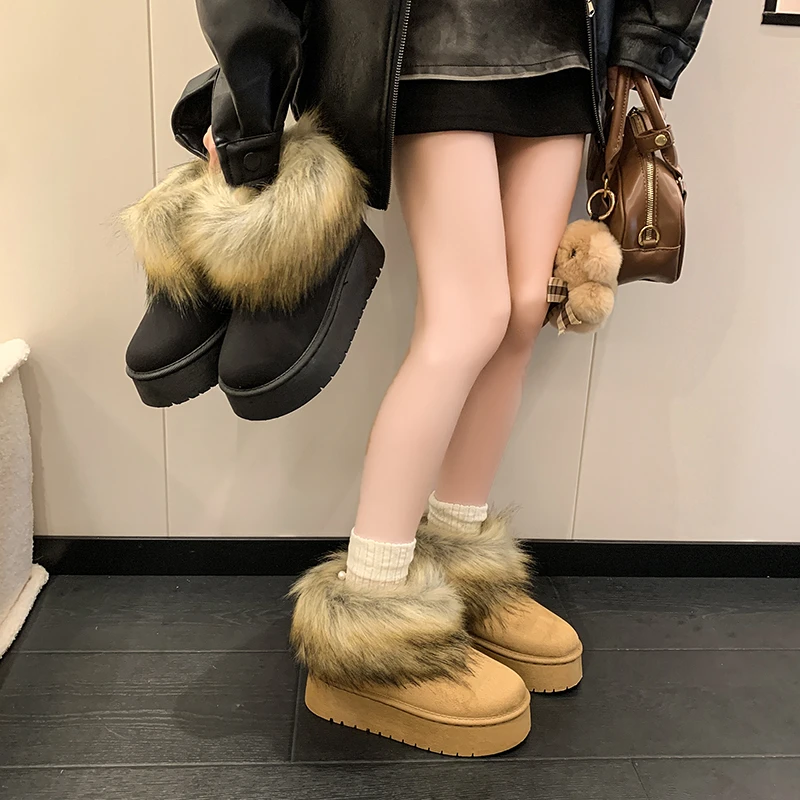 المرأة بسيطة بلون سميكة عدم الانزلاق الثلوج الأحذية الكلاسيكية عادية مهرج سميكة سوليد أحذية بوت قصيرة حجم كبير في الخريف والشتاء #1