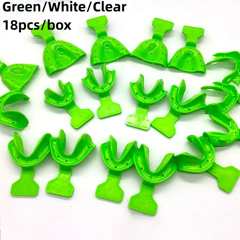 

3colors 18pcs Edentulous Jaw Dental Tray Plastic Autoclaved Full Mouth Impression Trays Green/White/Clear Odontologia Materiales