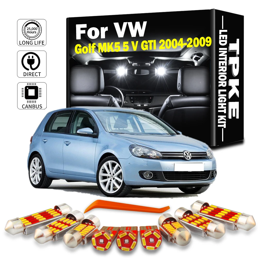 TPKE 16Pcs Accessories Car LED Interior Dome Foot Plate Sunvisor Light Kit For VW Golf MK5 5 V GTI 2004 2005 2006 2007 2008 2009