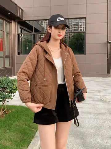 2023 새로운 여성 가을/겨울 코튼 코트 자켓 경량 얇은 코튼 패딩 슬리밍 후드 카디건 포켓 자켓