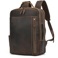 Mochila de cuero para hombre de viaje, bolso para ordenador portátil de cuero de vaca, 15,6 "", 17 bandolera doble para hombre Retro, novedad de 2025
