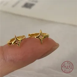 HI MAN 925 Sterling Silver Korean Creative Hollow Star Stud Earrings Women Personality Retro Banquet Jewelry Accessories
