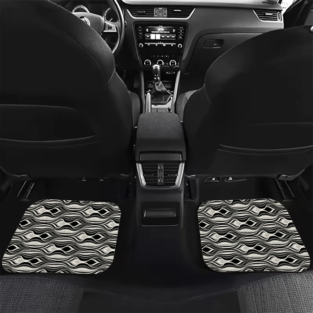 Geometric Pattern Car Floor Mats Crystal Velvet Material 4pcs Car Floor Mat Set Of 1 Trunk Mat Travel Accessory Playful Design P