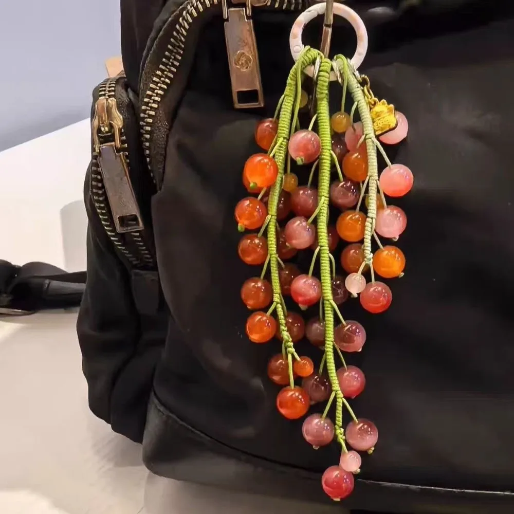 Fashion Hand Woven Grape Beaded Keychain Grape Charm Exquisite Simulated Fruit Keychain Beaded Bag Pendant Bag Hanging Ornament