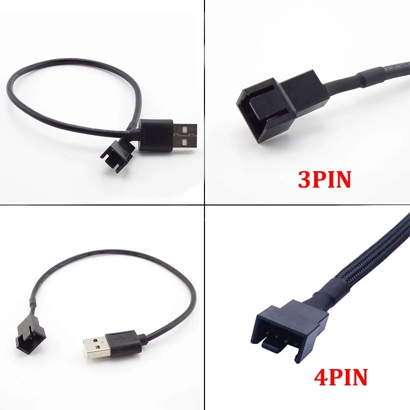 5V 30cm 3/4 Pin Computer PC Fan Power Cable Connector Adapter Connect 3pin Or 4pin Fan To USB Adapter Cables H2