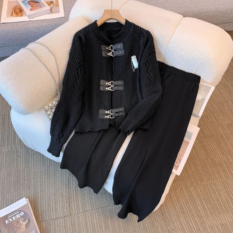 Women Knitted Sweater Suit Sweet Bow Cardigan Jacket Coat And Pants Two Pieces Set Matching Outfits Fashion Winter 2023 Cloth