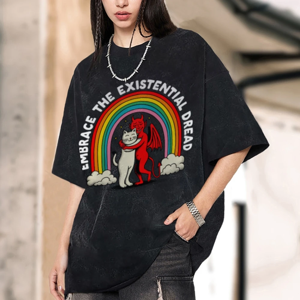 

Rainbow Colored Kitten Letter Printing T-Shirt For Men And Women With The Same Trend New Shoulder Designer New Short Sleeves