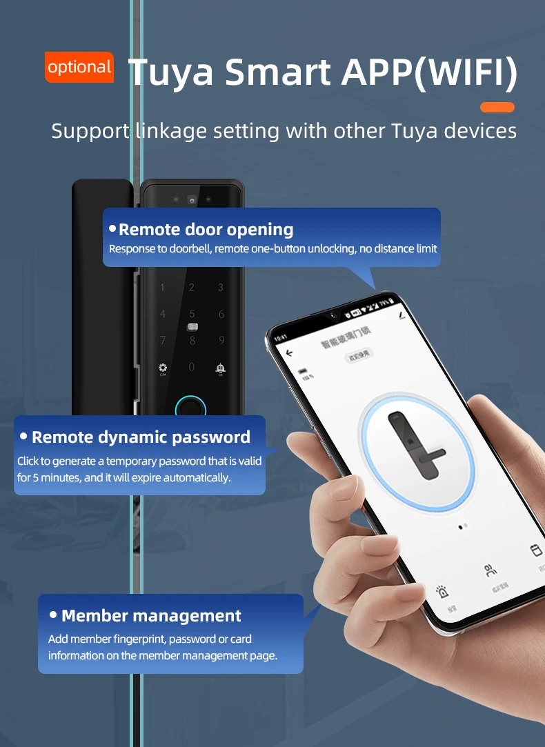 Tuya APP التحكم عن بعد فتح قفل بصمة الزجاج واي فاي باب زجاجي ذكي قفل الباب الإلكتروني البيومترية