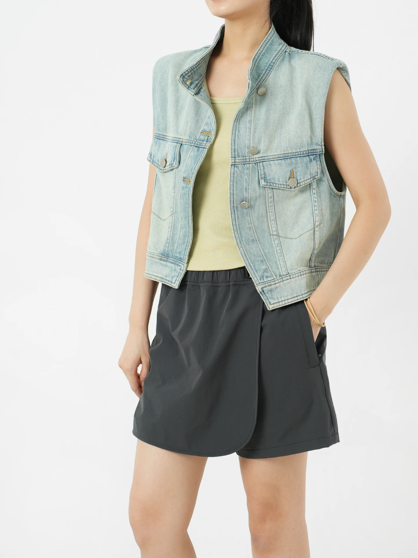 

Женский джинсовый жилет в деревенском стиле с воротником-стойкой, утепленный, на пуговицах, из смесового хлопка, весна-осень