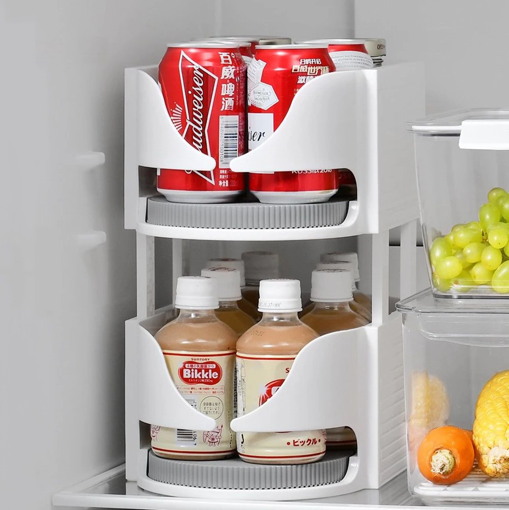 

Rotatable Fridge Organizer Bins Soda Can Dispenser Beverage Bottle Holder Refrigerator Organizer Pantry Kitchen Storage Racks