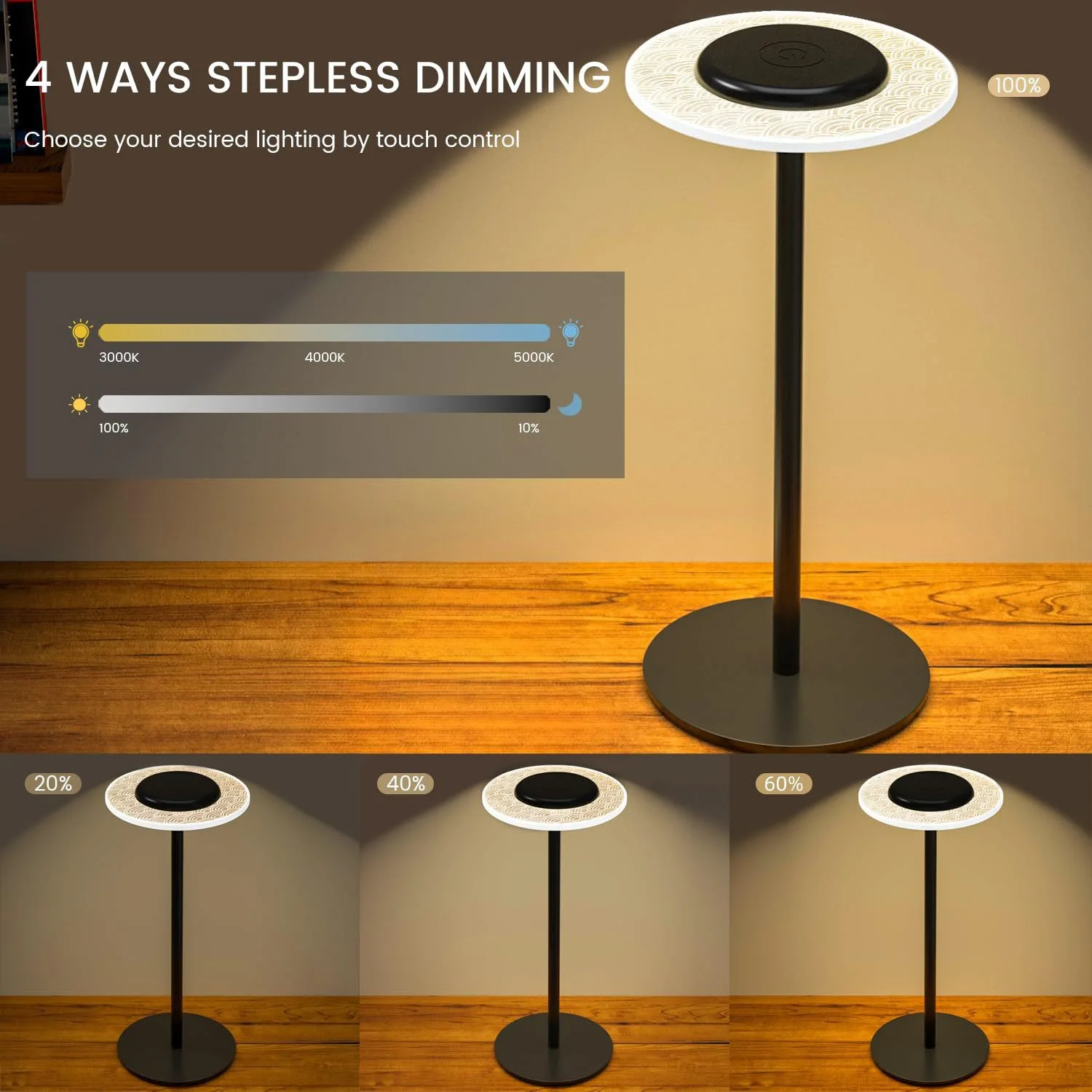 LED Desktop Lighting Lamp Bedroom Round Rechargeable Table Lamp Atmosphere Lamp