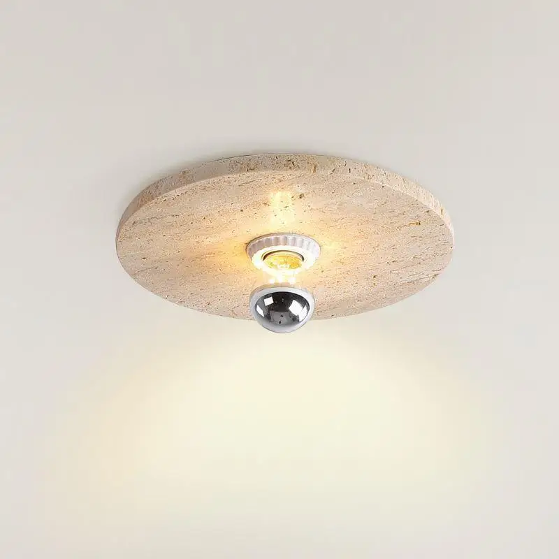 

Yellow Travertine LED Ceiling Light Wabi Sabi Stone Chandelier Lamp Aisle Corridor for Living Dining Room Bedroom Ceiling Lamps