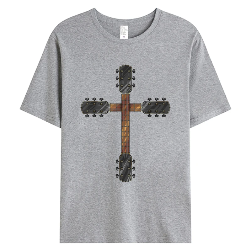 لطيف الإيمان المسيحية الغيتار الصليب الرجال نسيج القطن الجرافيك تي شيرت مضحك الموسيقار هدية للجنسين الكبار قميص أسود
