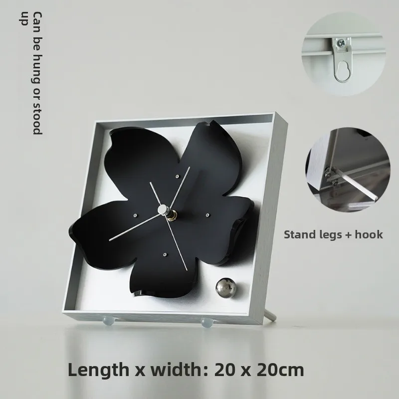 Nordic Minimalist Wall Clock Black Cherry Silent Timepiece Modern Geometric Flower Decor Contemporary Living Room Table Clocks - Image 6