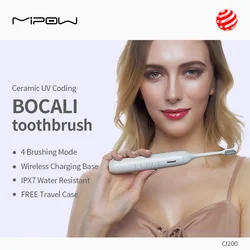 MIPOW BOCALI Sonic Electric Toothbrush 5 Modes Wireless Charger Tooth Brushes Replacement Timer Sonic Toothbrush IPX7 Waterproof