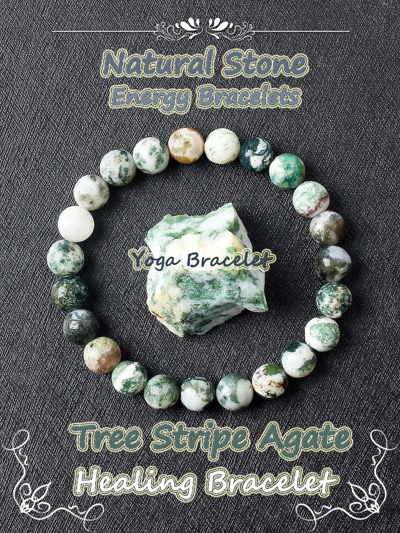 Real Natural Moss Agate Jade Beaded Bracelet Men Women Natural Lapis Lazuli Tree Patterned Agate Stone Energy Healing Jewelry