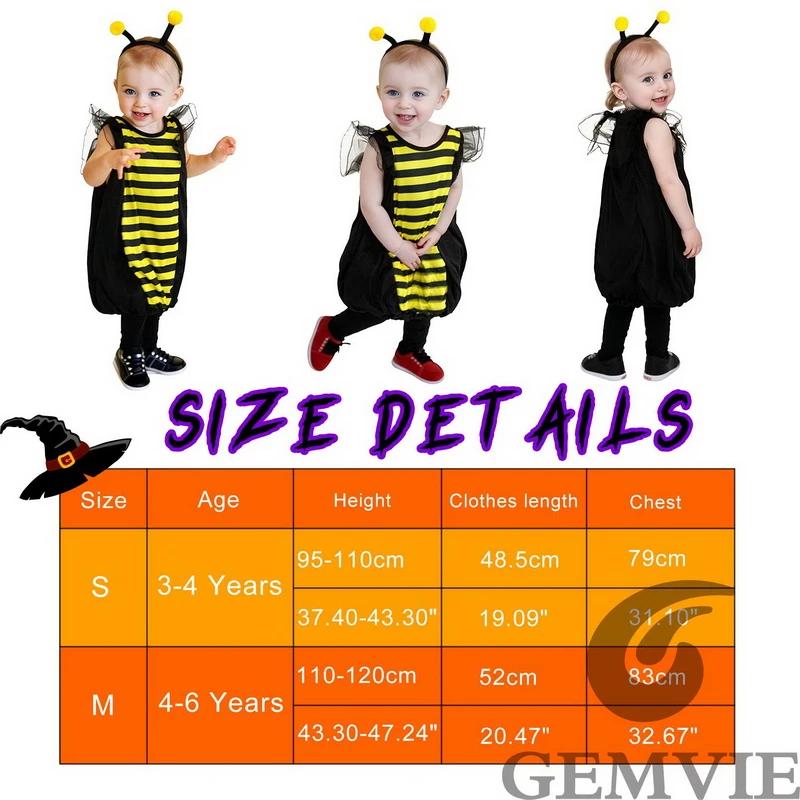 Cute Baby Bee Costume Halloween Cosplay Costume Kids Carnival Party Fancy Insect Animal Dress Up Clothes