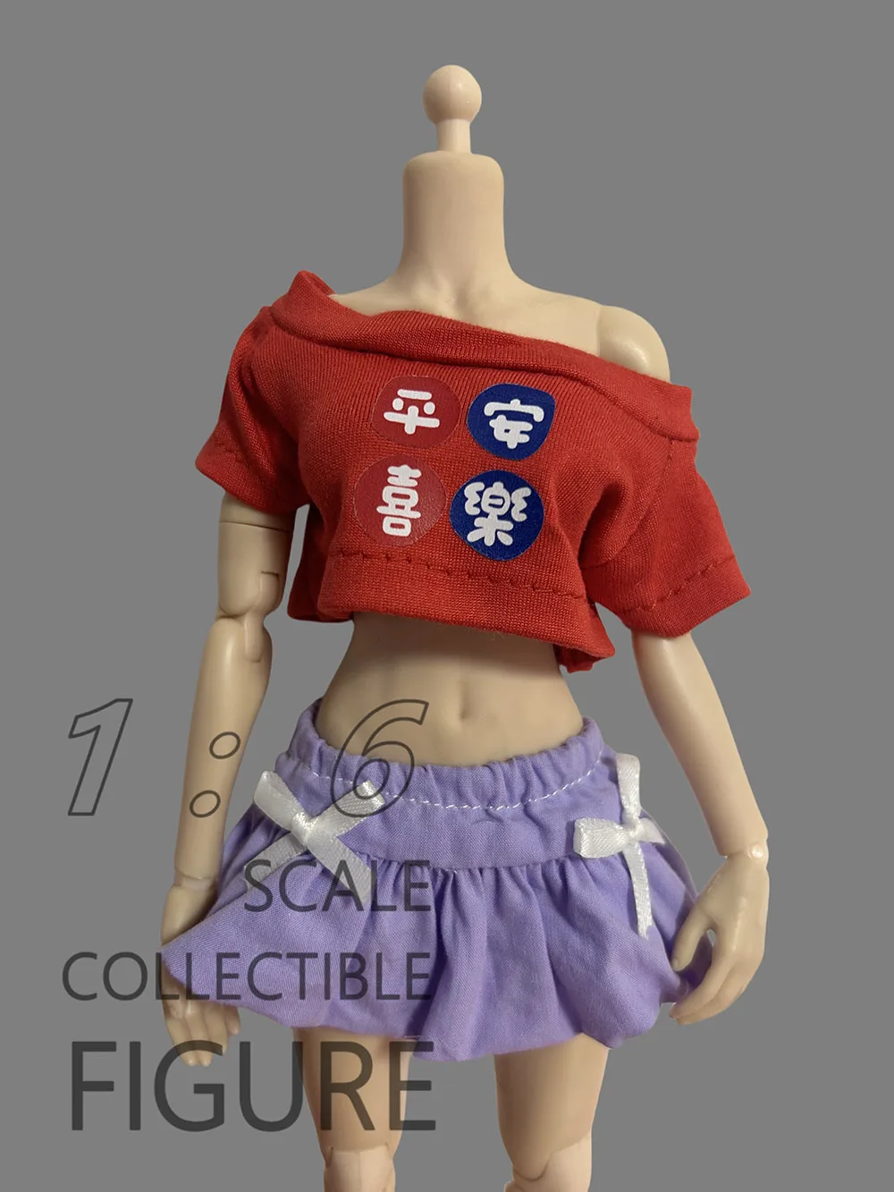 1/6 Scale Female Cute Sweet Flower Bud Skirt Big Size Short Style Off-shoulder T-shirt Clothes Model for 12in Action Figure Body view 5