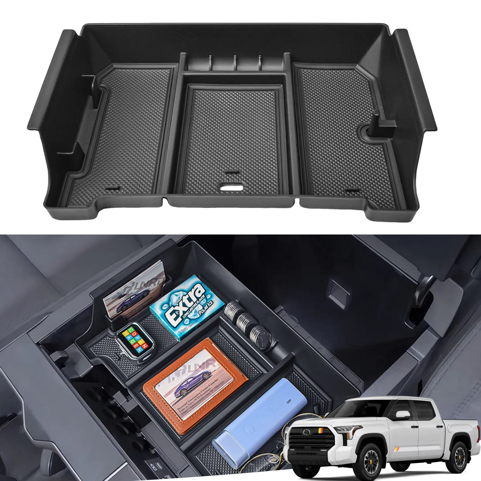 

For Toyota Tundra 2022 2023 2024 2025 Center Console Storage Armrest Box Organizer Tray Coin Phone Holder Interior Accessories