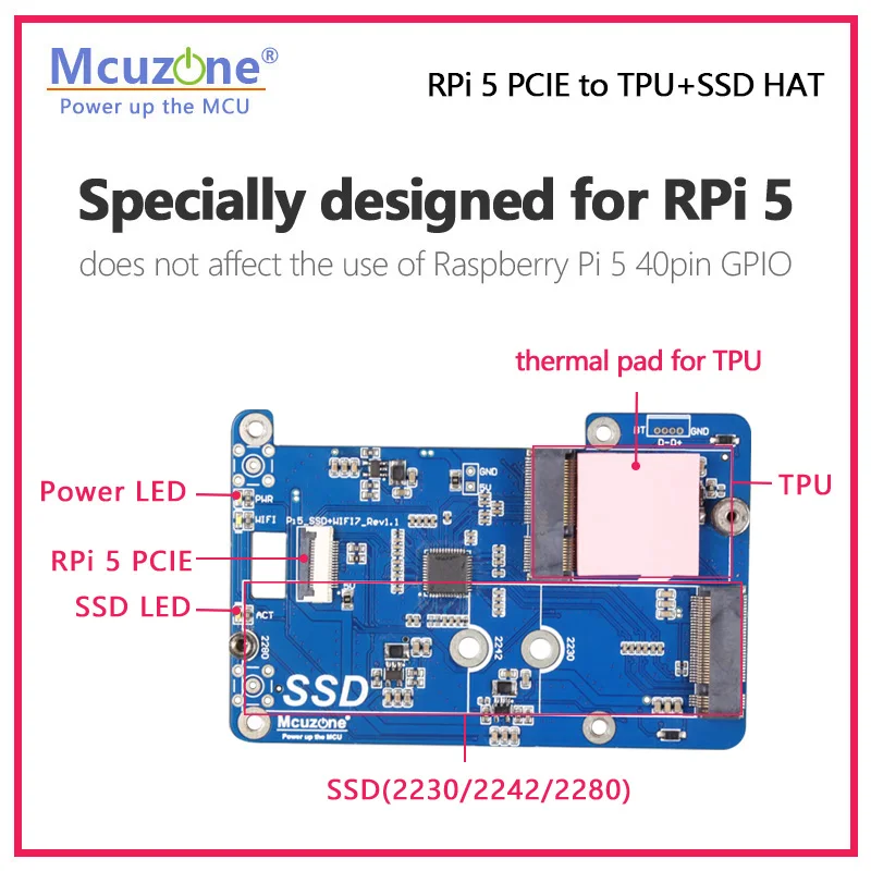 Imagem -02 - Mpstpu-framboesa pi Pcie para Tpu e Chapéu Ssd ai para Rpi5 Suporte Google Coral Edge Nvme Ssd