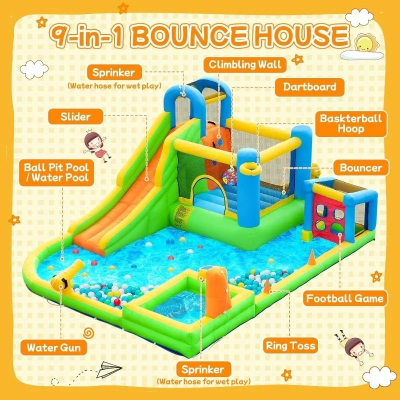 Bouncy House for Kids Indoor Outdoor Wet Dry Combo Water Bounce Inflatable Bounce House