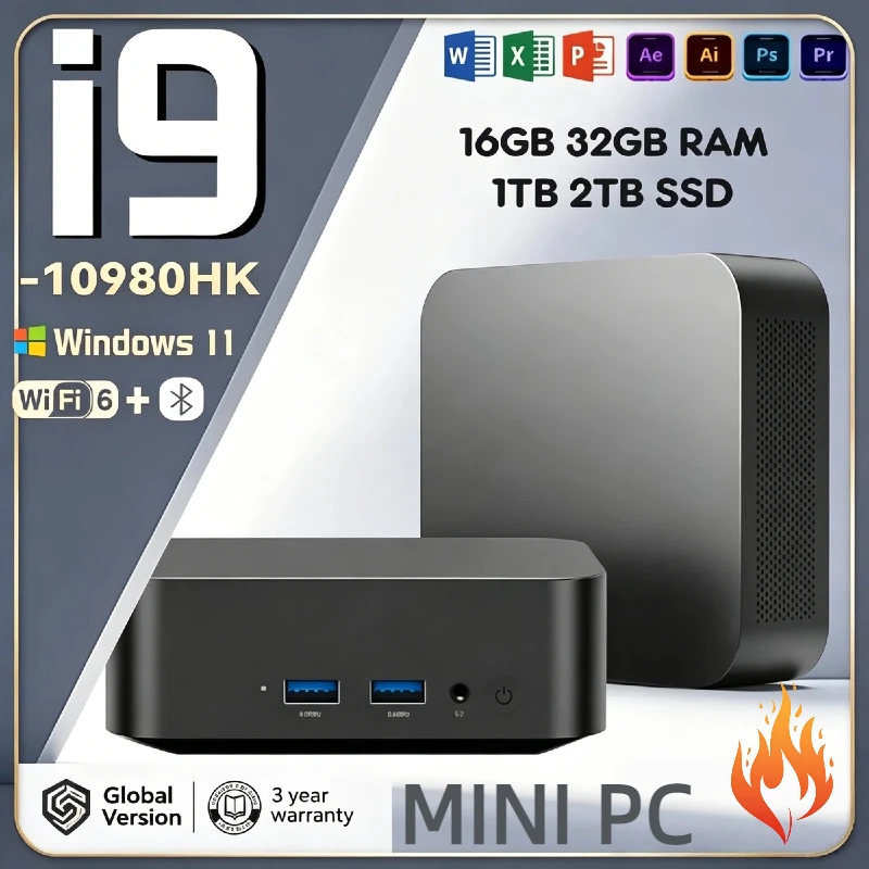 고성능 미니 PC 인텔 코어 i9-10980HK 16GB DDR4 2TB SSD 윈도우 11 프로 WiFi 6 BT5.2 4K 게이밍 데스크탑 사무용 컴퓨터