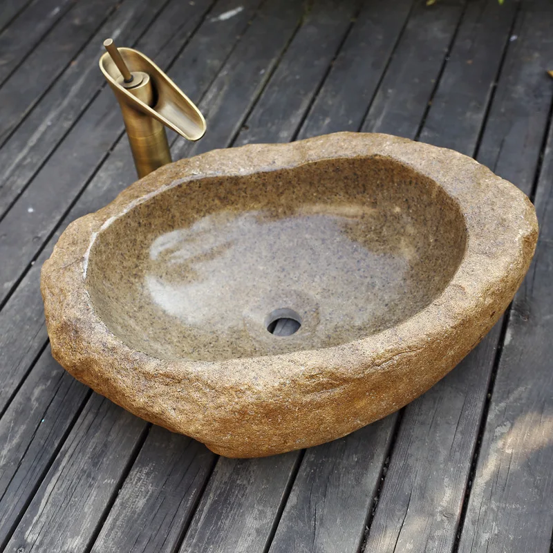 

Outdoor basin Stone wash basin Retro pebble basin Natural stone wash