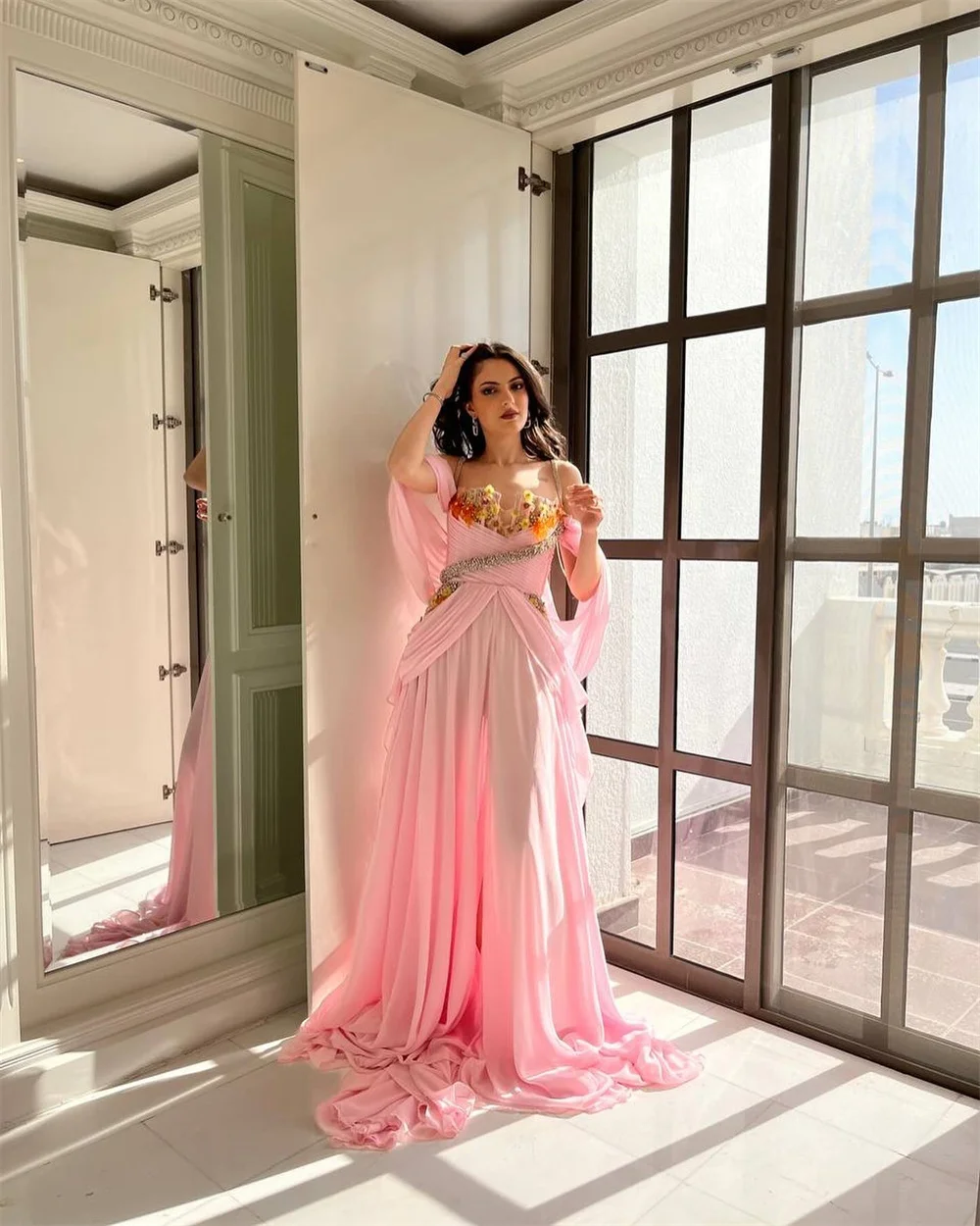 Customized Prom Gown Formal Dress Evening Saudi Arabia Dearin Shoulder Girdle A-line Floor Length Skirts