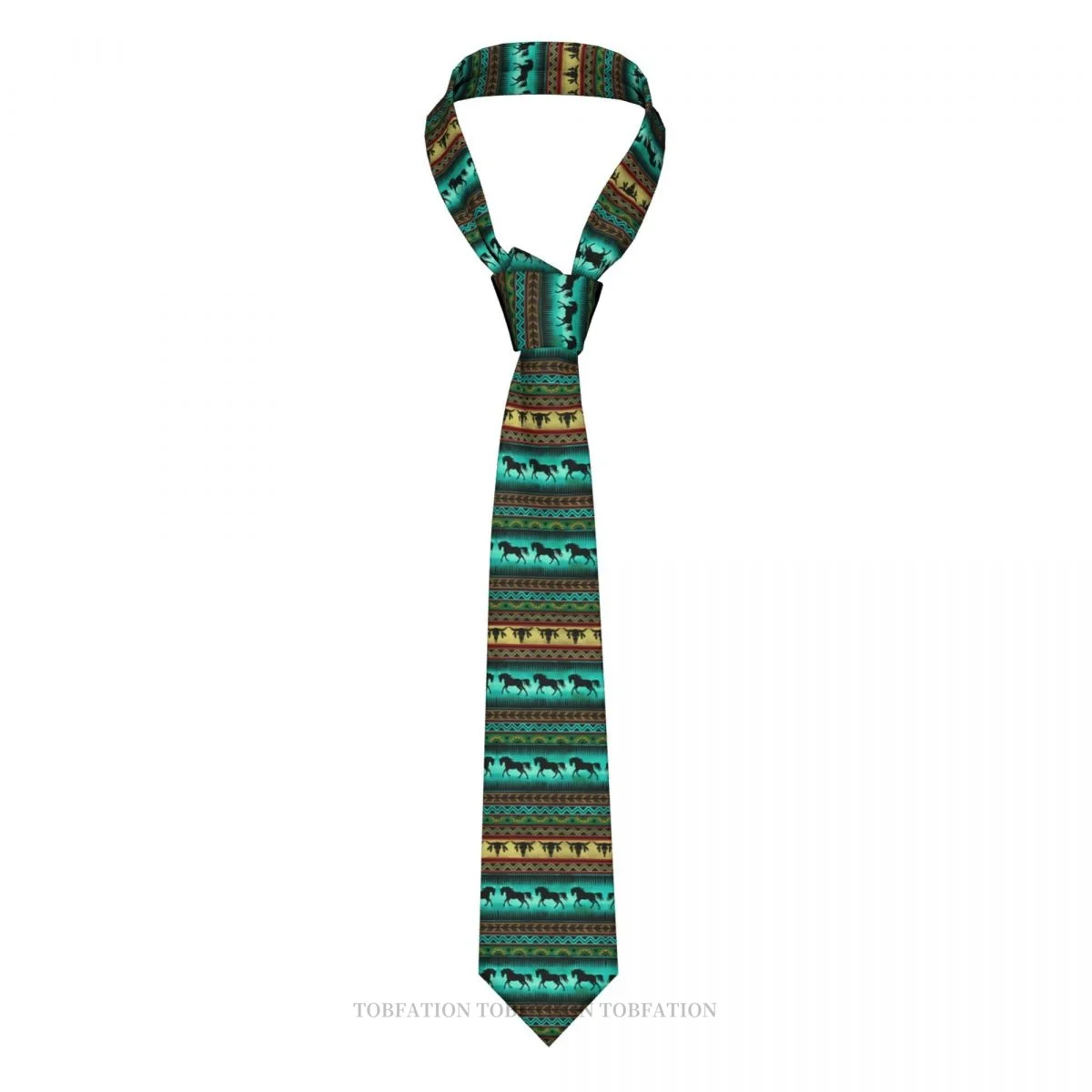 

Western Turquoise Bull Skull Horse New 3D Printing Tie 8cm Wide Polyester Necktie Shirt Accessories Party Decoration