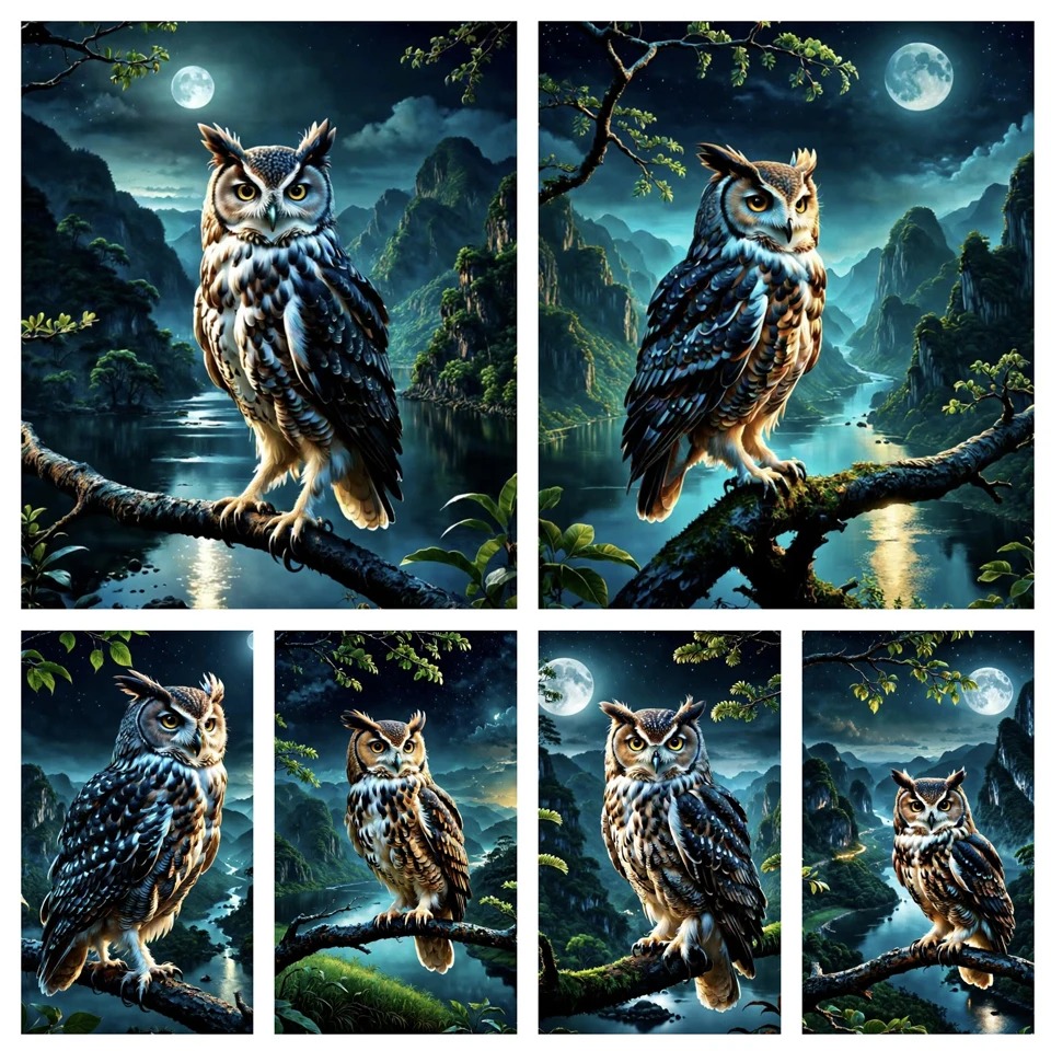 

5DDIY Diamond Animal Night Cat Series Mosaic Embroidery Cross Embroidery Owl Set Living Room Art Decoration Gift