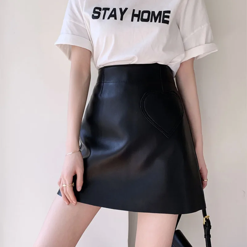 

2023 High Quality Genuine Leather Short Skirt Woman Spring High Waist A-line Side Zipper Slimming Wrap Buttocks Sheepskin Mini S