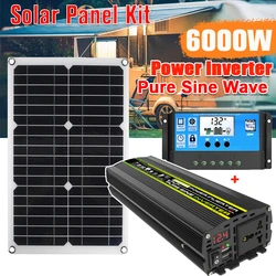 3000W/4000W/6000W Pure Sine Wave Inverter Full Set 20W Mono Solar Panel Power System Home Complete Kit with Solar Controller 30A