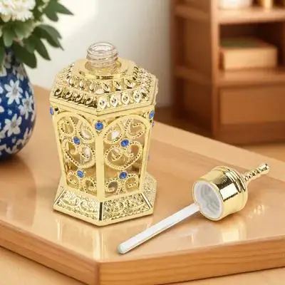 1Pcs Perfume Bottle Alloy Glass Leak-Proof Small Refillable Essential Oil Container Delicate Liquid Holder Vintage Bedroom
