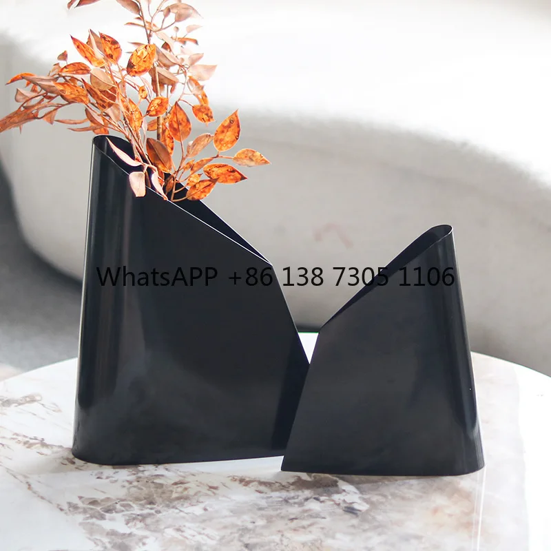 

Simple geometric metal cone flower ornaments room hotel art trapezoidal insert dry vase soft decoration