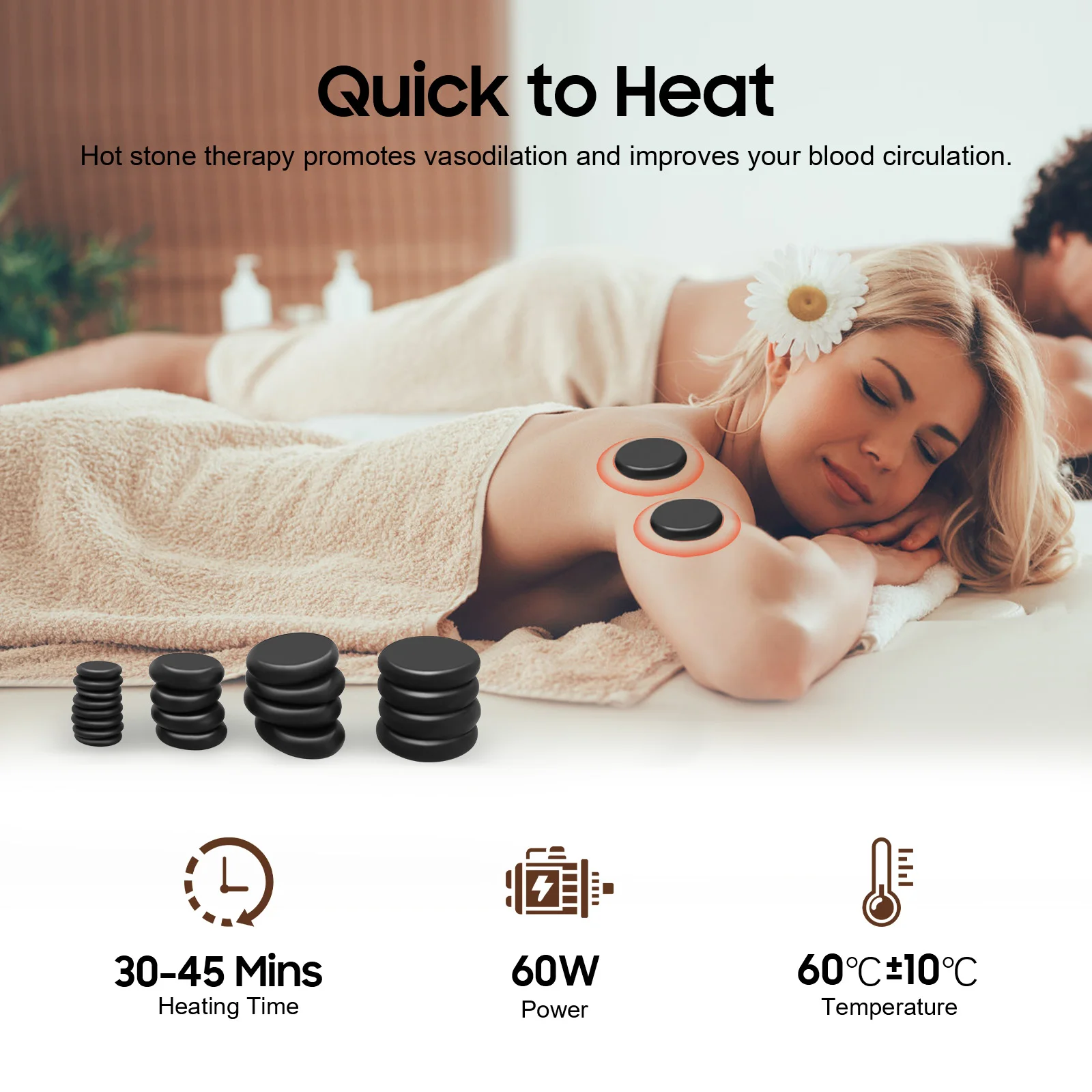 20PCS Hot Stones Massage Set,Portable Smooth and Natural Basalt Hot Rocks Set Massage Stone Warmer with Heater Box for Home spa