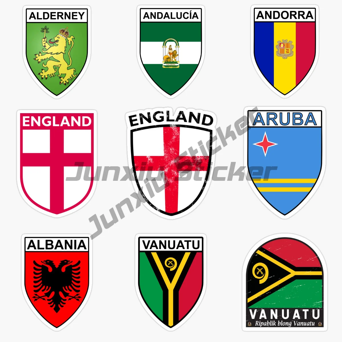 

ENGLAND VANUATU ALBANIA ALDERNEY ANDALUCIA ANDORRA ARUBA Shield Flag Car Stickers Vinyl Self Adhesive Waterproof Stickers Decal
