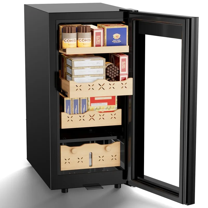 Electric Cigar Cooler Humidor 85L Large Cabinet for 700 Counts Spanish Cedar Wood Shelves & Drawer Stable Temperature & Humidity