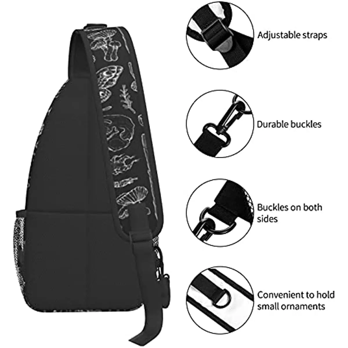 Butterfly Skull Head Mushroom Leaf Specimen Sling Bag Chest Daypack Shoulder Backpack Crossbody for Hiking Camping Running