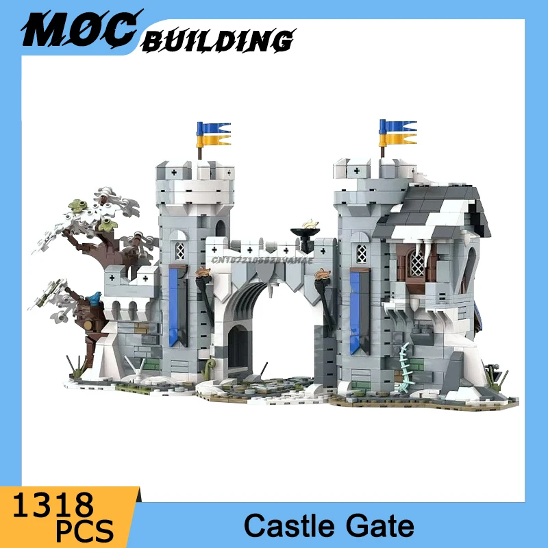 

Строительные блоки MOC, серия средневековой фортепы, модель замковых ворот, сделай сам, сборка, кирпичи, вид на улицу, архитектура, коллекция игрушек, подарок