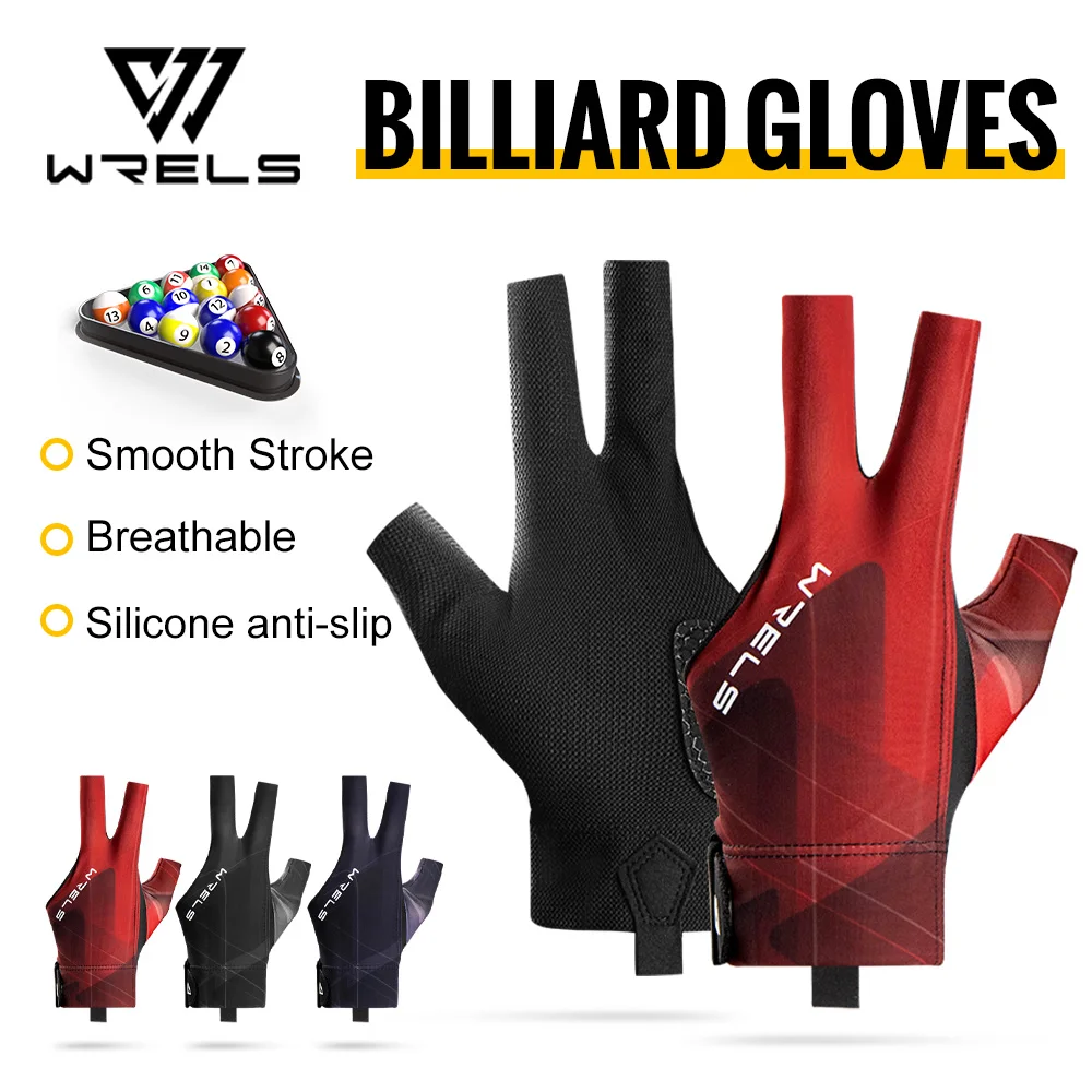 

WRELS 1pc Billiards Glove Breathable Sweat-Wicking Anti-Slip Adjustable Billiard Cue Glove 3 Finger Elastic Snooker Pool Glove
