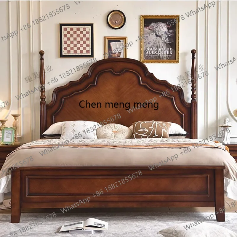 Luxury Retro Queen Double Bed Home Storage Wood Full Size Double Bed Adult Couples Camas De Casal Fruniture For Bedroom Sets