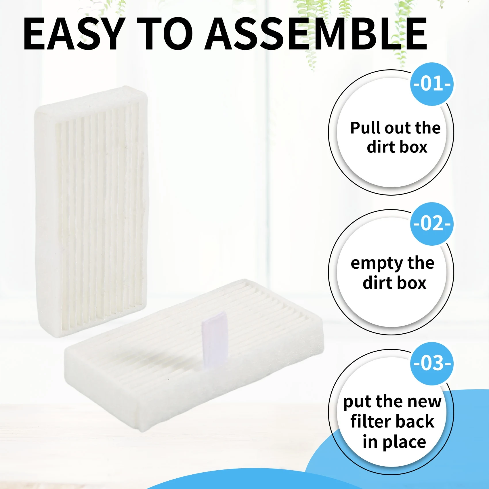 DT19 10PCS HEPA Filter Replacement for Midea VCR04W Robot Vacuum, Washable Vacuum Cleaner Parts Accessories